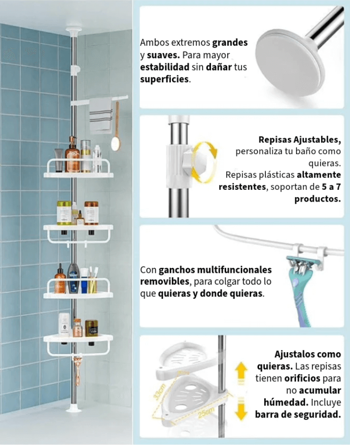 DUCHAFLEX™  - Organizador de Esquina para Ducha con Altura Ajustable